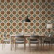 Wallpaper tile floral design green and terracotta
