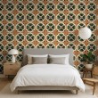 Papier peint carreau design floral vert et marron