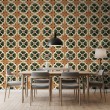 Papier peint carreau design floral vert et marron