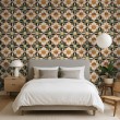 Wallpaper tile floral design green and mustard