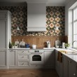 Wallpaper tile floral design green and mustard