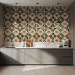 Wallpaper tile floral design green and mustard
