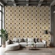 Wallpaper tile floral design black and golden yellow