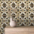 Wallpaper tile floral design black and golden yellow