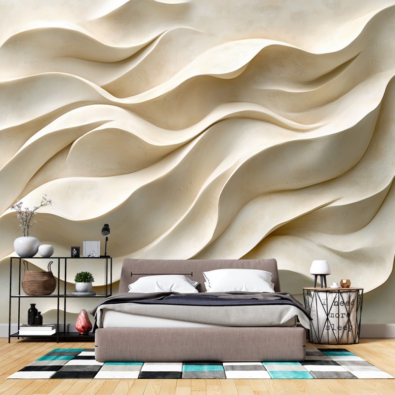 Fresque Murale 3D Vagues en Relief Effet Plâtre