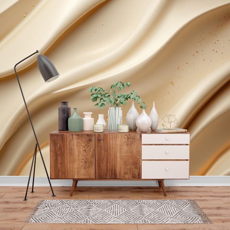 3D Fototapete mit Perlmuttartiger Flüssiger Textur und Goldenen Details