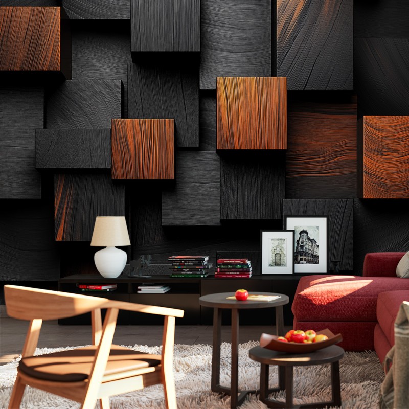 3D Photomural Cubes With Carved Wood Texture
