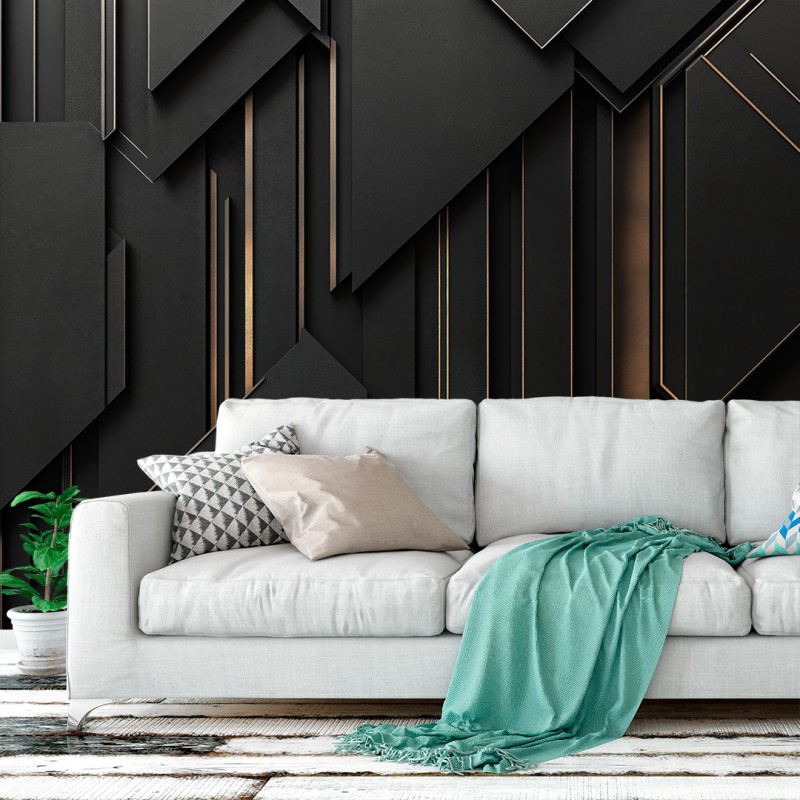 Fotomurale 3D con Rilievo Geometrico Nero