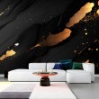 Fresque Murale 3D Noire avec Effet Marbre Doré