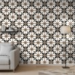 Papier peint carreau floral noir et beige