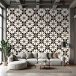 Wallpaper tile black and beige floral design