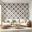 Wallpaper tile black and beige floral design