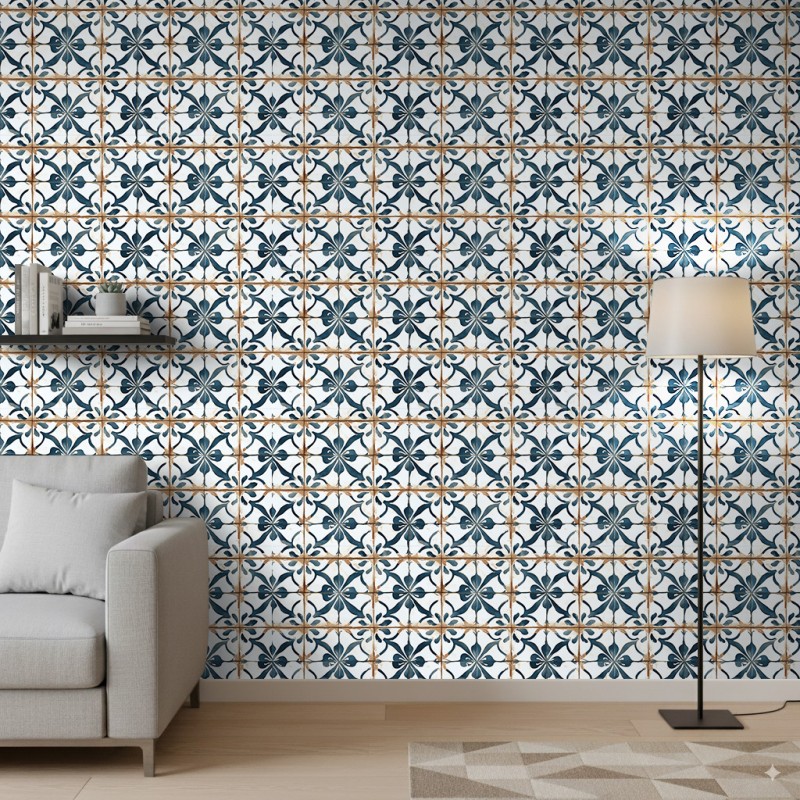 Wallpaper tile flowers blue and white