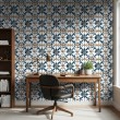 Wallpaper tile flowers blue and white