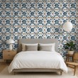 Wallpaper tile flowers blue and white
