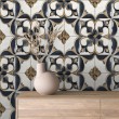 Wallpaper tile blue and gold flowers design