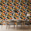 Papier peint carreaux rétro design géométrique multicolore