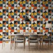Carta da parati piastrelle retrò design geometrico semicircolare multicolore