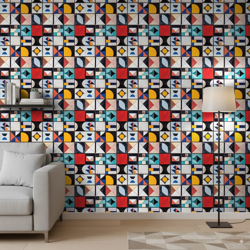 Wallpaper tiles retro abstract multicolor design