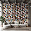 Papel Pintado Azulejo Retro Diseño Geométrico Artistico Multicolor