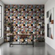 Papel Pintado Azulejo Retro Diseño Geométrico Artistico Multicolor