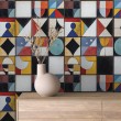 Papier peint carreaux rétro design géométrique artistique multicolore