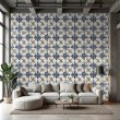 Wallpaper tiles classic floral blue and beige design
