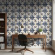 Papel Pintado Azulejo Clásico Diseño Floral Azul Y Beige