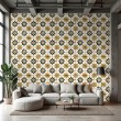 Wallpaper tile floral white and gold