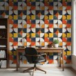 Papel Pintado Azulejo Retro Geométrico Curvo Multicolor