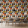Carta da parati piastrelle retrò geometrico curvo multicolore