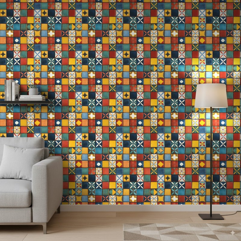 Wallpaper tiles floral mosaic multicolor design