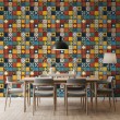 Papier peint carreaux design mosaïque florale multicolore