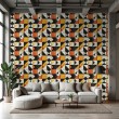 Papier peint carreaux design triangulaire orange et jaune