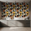 Papier peint carreaux design triangulaire orange et jaune