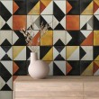 Papel Pintado Azulejo Diseño triangular naranja y amarillo