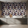 Papier peint carreaux design triangulaire violet et terre