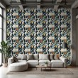 Wallpaper tiles blue and mustard geometric mosaic design