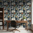 Wallpaper tiles blue and mustard geometric mosaic design