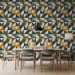 Papier peint carreaux design triangulaire vert et moutarde