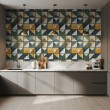 Carta da parati piastrelle design triangolare verde e senape