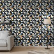 Papier peint carreaux design triangulaire bleu et moutarde