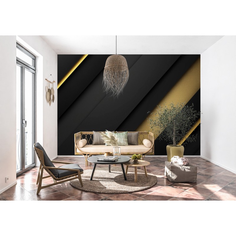 Luxuriöse Abstrakte 3D Fototapete in Schwarz und Gold