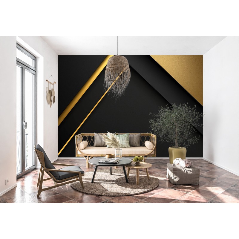 3D Fototapete Geometrische Formen mit goldenen Details