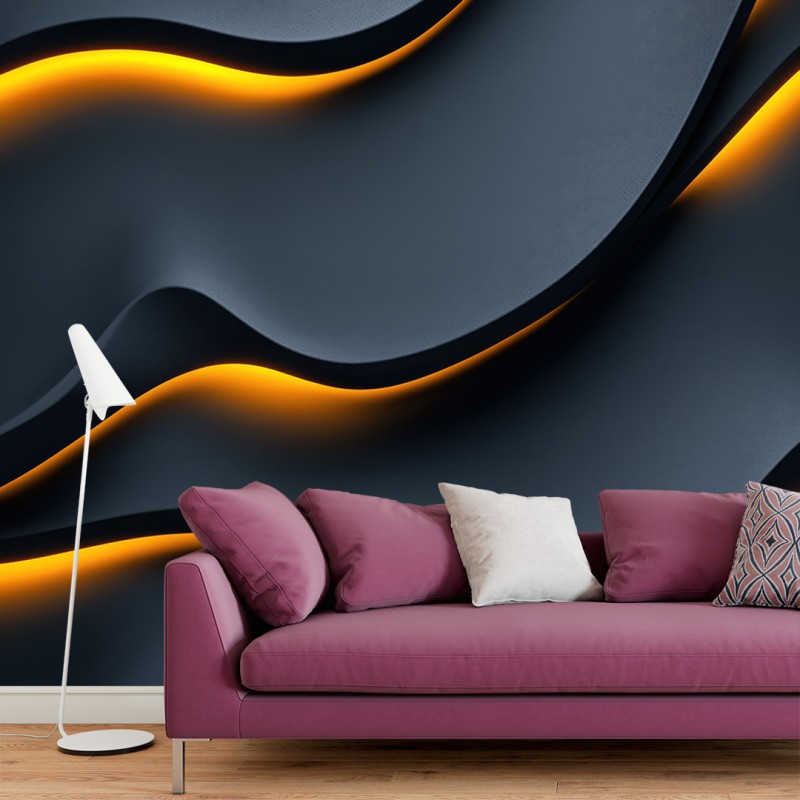 Fotomural 3D Olas Abstractas Negras