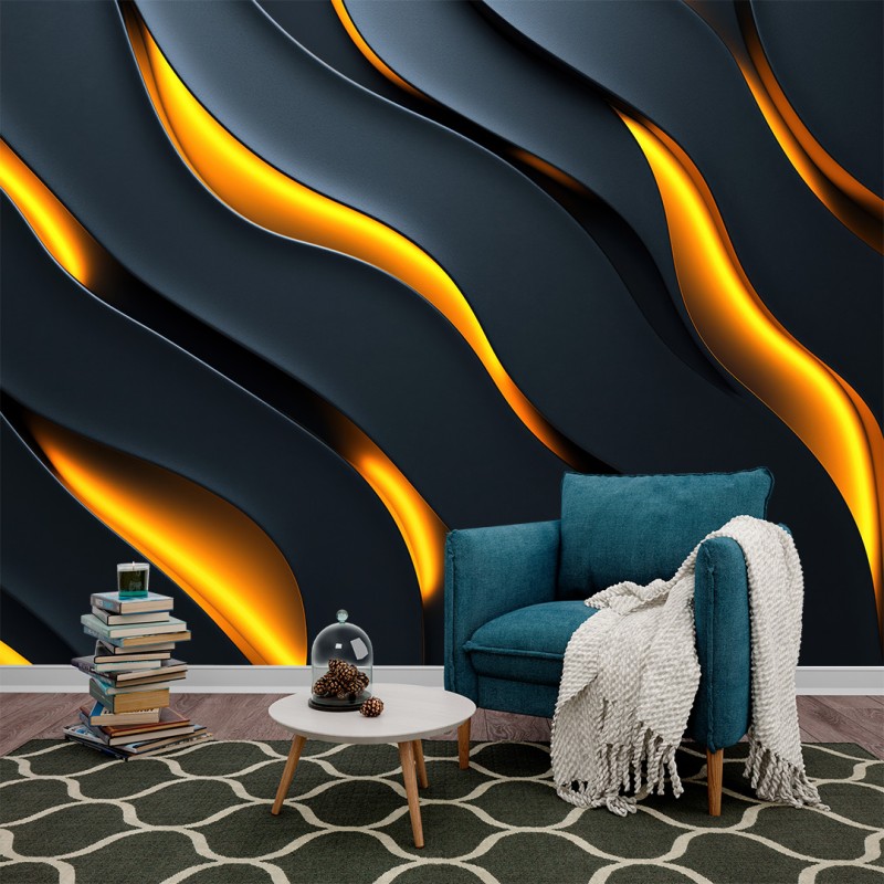 Abstraktes Wellen Fototapete 3D mit leuchtenden Linien