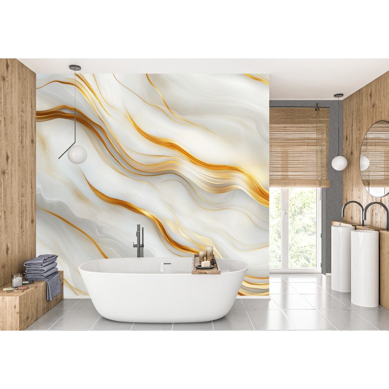 Fotomurale 3D In Marmo Con Eleganti Linee Dorate