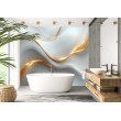 Fresque Murale 3D Abstraite de Luxe avec Vagues et Lignes Dorées