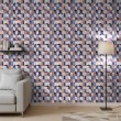 Wallpaper tiles 3D blue and beige herringbone geometric design