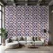 Wallpaper tiles 3D blue and beige herringbone geometric design